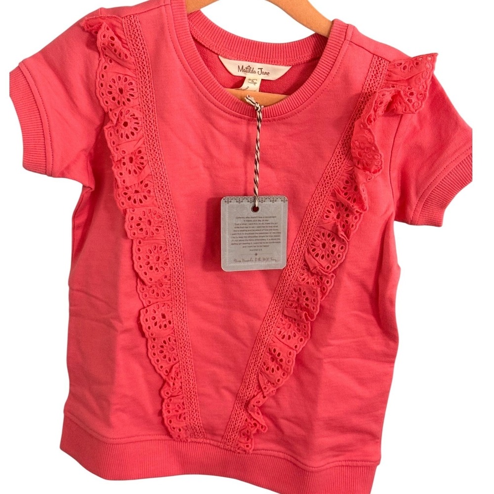 Matilda Jane Coral Lace Trim Short Sleeve Top Kids Size 4